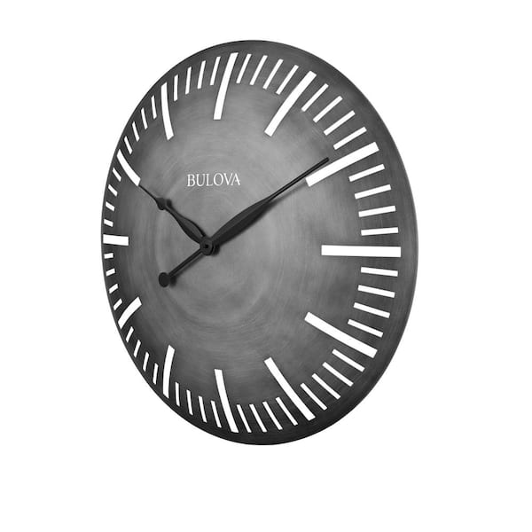 Bulova 24 in. H x 24 in. W Curved Silver Tone All Metal Case Round Wall Clock
