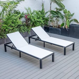 Black Powder Coated Aluminum Frame Marlin Modern Patio Lounge Chair Chaise with White (Set of 2)