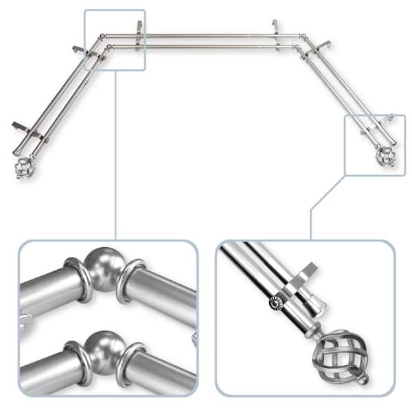 Rod Desyne Twist 13/16 in. Bay Window Double Curtain Rod 20 in. 36 in., 38 in. 72 in. - Satin Nickel