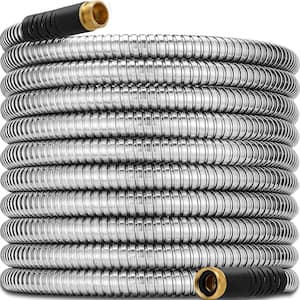 3/4 in. Dia x 50 ft. Heavy-Duty Stainless Steel Metal Water Hose Solid Fittings, Flexible and Light-Weight