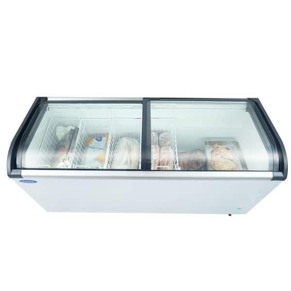 71 in. 19.3 cu. ft Commercial Mobile Manual Defrost Chest Freezer in Stainless Steel, Sliding Glass, LED Lighting White