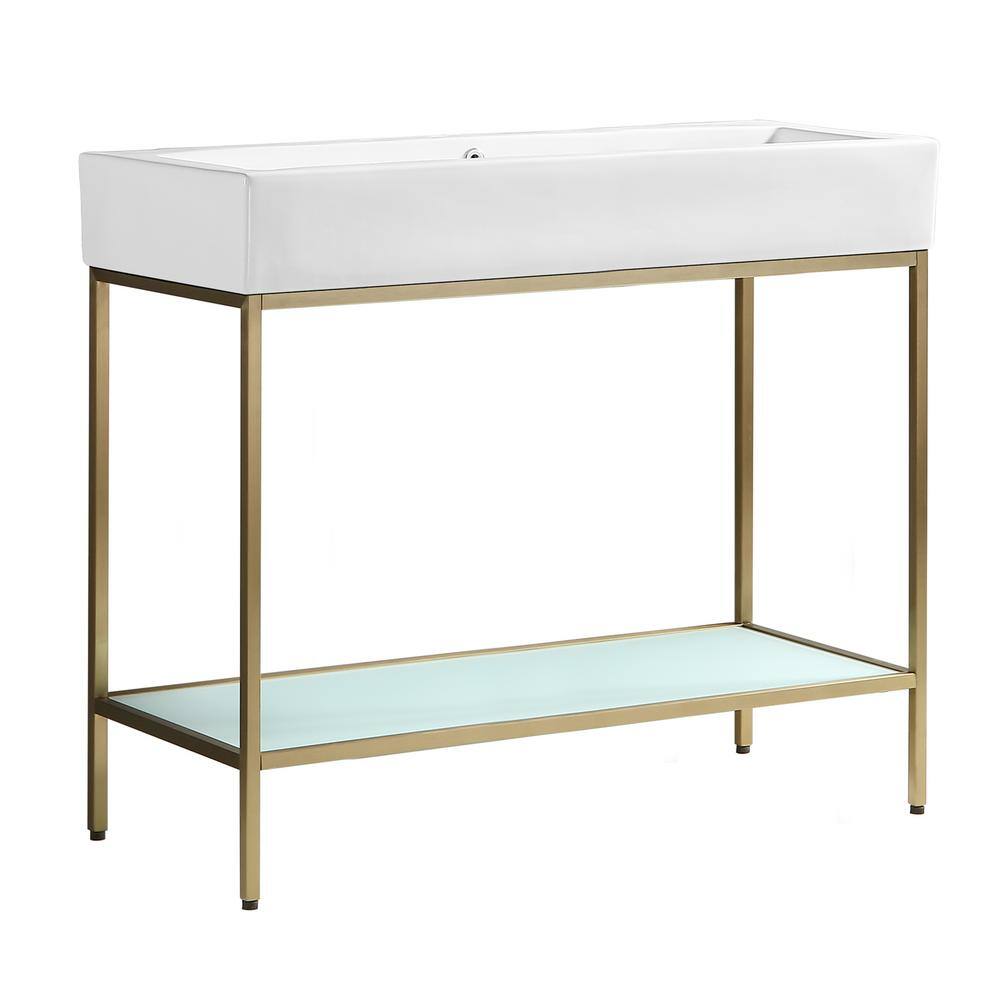 Pierre 40'' Gold Metal Frame Open Shelf Bathroom Vanity