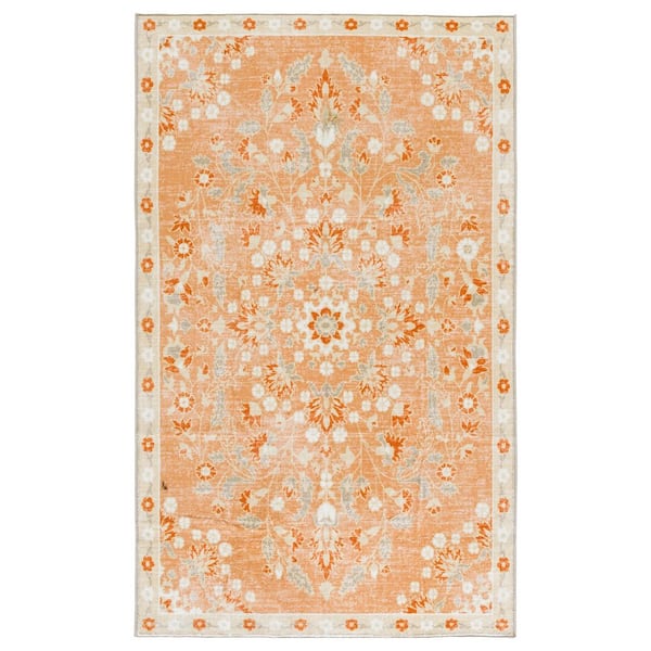 Martha Stewart Washable Rust/Beige  4 ft. x 6 ft. Machine Washable Abstract Floral Area Rug