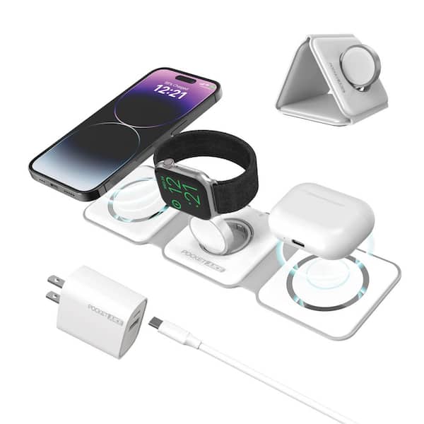 Tzumi Pocket Juice 3 in 1 Charge Station Charge Pad in White, 1