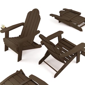 Coffee Brown Foldable Plastic Outdoor Patio Adirondack Chair with Cup Holder for Garden/Backyard/Pool/Beach (Set of 4)