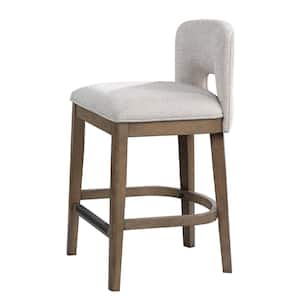 Bistro 36.25 in. Chestnut/Egret White Standard Back Solid Wood Counter Stool with Fabric Seat
