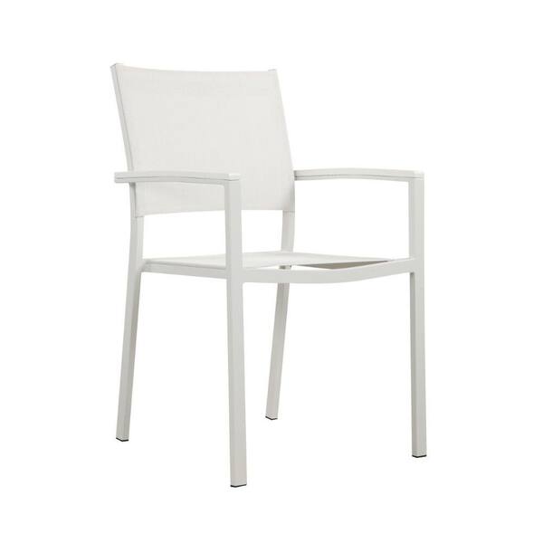 Benjara White TextileneFabric Aluminum Frame Dining Chairs (Set of 6)