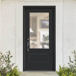 Performance Door System 36 in. x 80 in. VG 3/4-Lite Right-Hand Inswing Clear Black Smooth Fiberglass Prehung Front Door