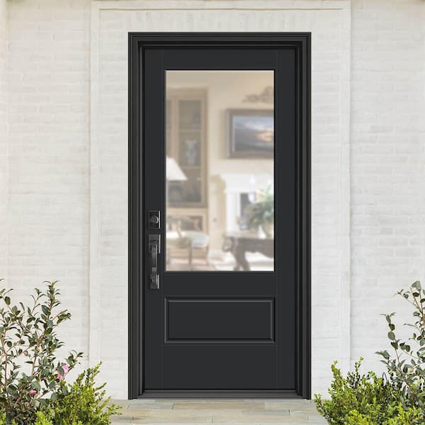 Performance Door System 36 in. x 80 in. VG 3/4-Lite Right-Hand Inswing Clear Black Smooth Fiberglass Prehung Front Door