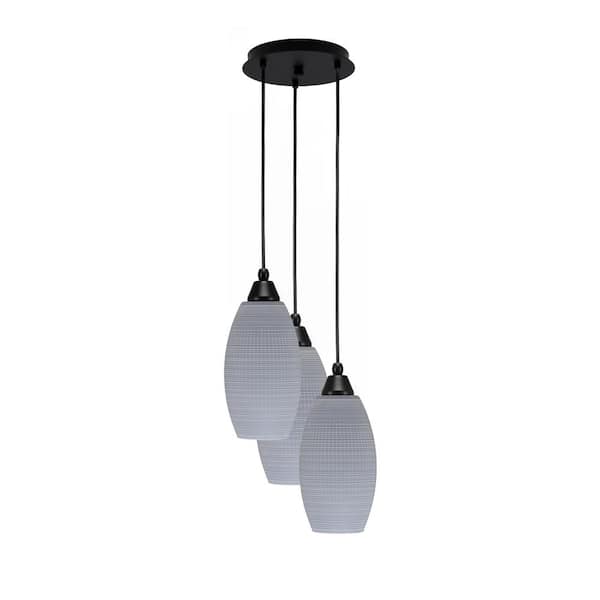Unbranded Savannah 13.25 in. 3-Light Matte Black Cord Pendant Light Gray Matrix Glass Shade