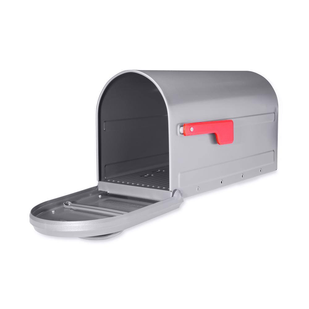 Graphite Steel Large Post Mount Mailbox with Red Flag