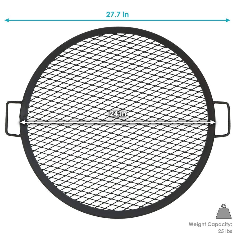 24-Inch Round Black Steel Fire Pit Cooking Grate with Handles