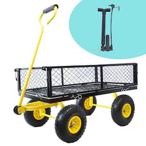 Black and Yellow 3.6 cu. ft. Steel Garden Cart with Removable Sides and 180-Degree Rotating Handle