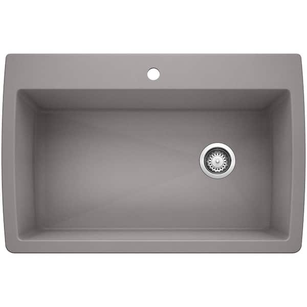 Blanco DIAMOND Silgranit Dual Mount Granite Composite 33.5 in. 1-Hole Single Bowl Kitchen Sink in Metallic Gray