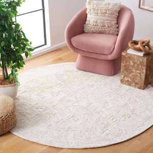 Textual Beige 6 ft. x 6 ft. Abstract Border Round Area Rug