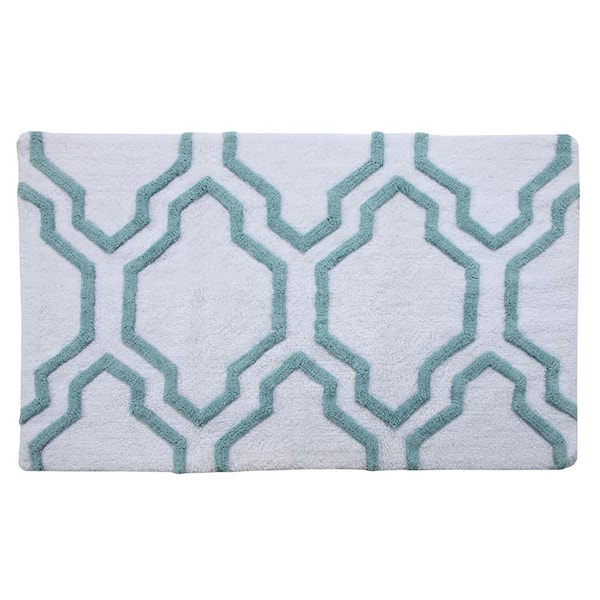 Saffron Fabs 36 in. x 24 in. Bath Rug in White/Arctic Blue