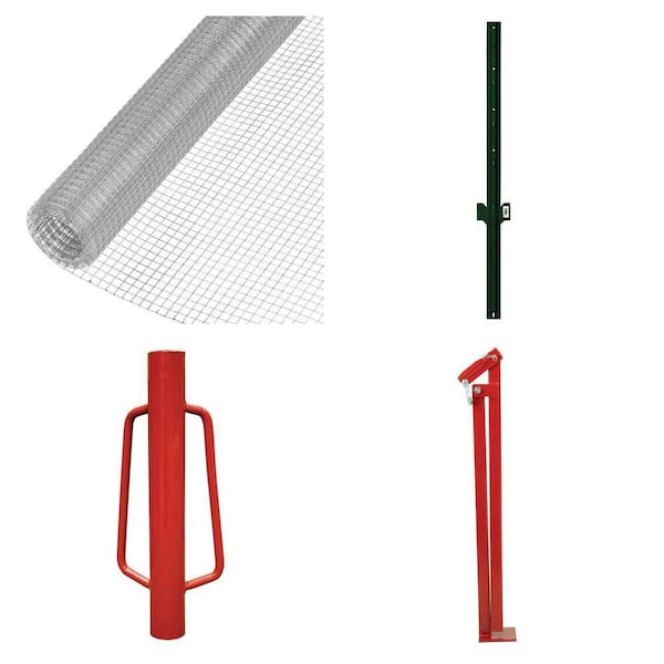 1/4 in. x 2 ft. x 100 ft. Hardware Cloth, 1-1/4 in. x 3/4 in. x 3 ft. Steel U-Post, Driver and Puller Combo