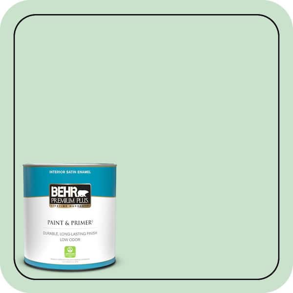 BEHR PREMIUM PLUS 1 qt. #M410-2 Wishful Green Satin Enamel Low Odor Interior Paint & Primer