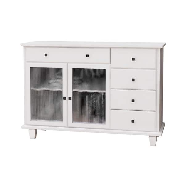 Unbranded 47.24 in. W x 16.9 in. D x 33.46 in. H White Linen Cabinet Super White Changhong Glass 5-Drawer 2-Door Cabinet