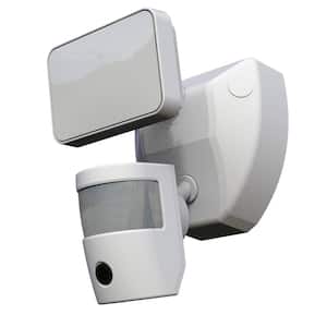 Video Wi-Fi Connected White Wired Single Head Motion Activated Outdoor Security Integrated LED Flood Light 1200 Lumens
