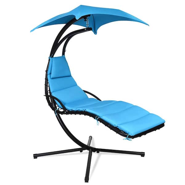 Costway 6.1 ft. Free Standing Hanging Swing Chair Hammock with Stand in Blue