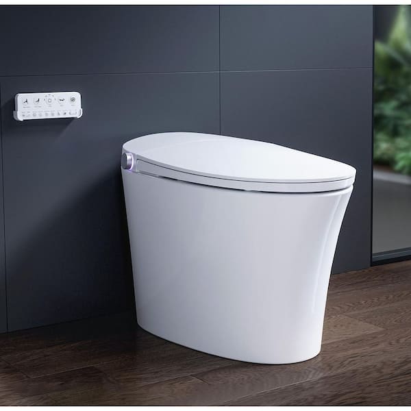 Elongated ADA Smart Bidet Toilet 1.27 GPF in White with Tank, Self-adjusting Heated Seat, UVC Sterilization, Auto Flush