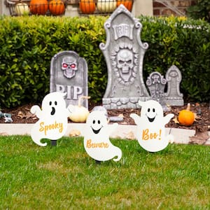 15 in. H Halloween Wooden Ghost Yard Stake (Set of 3)