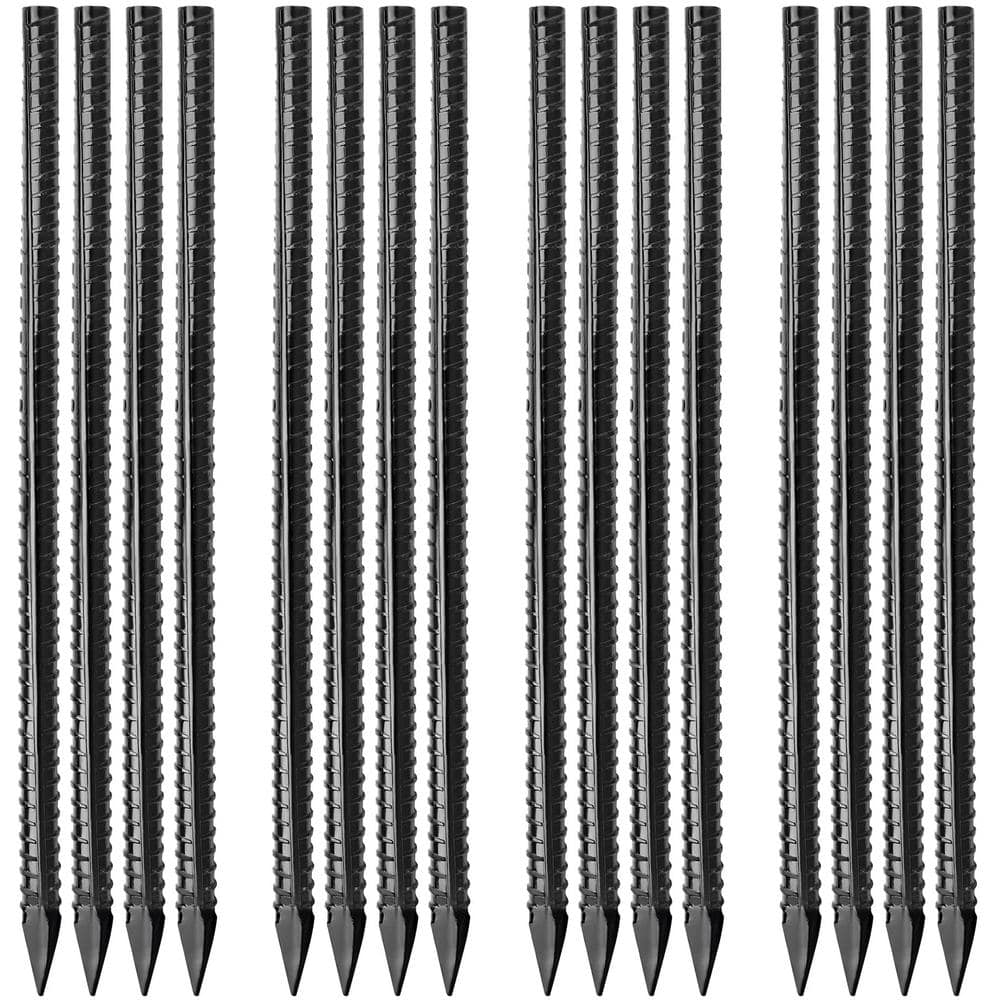 16-Pcs 16 in. x 3/8 in. Thickness Ground Rebar Stakes, Heavy Duty Metal Spi
