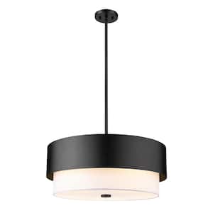 Counterpoint 5-Light Matte Black Pendant Light with White Fabric Shade with No Bulbs included
