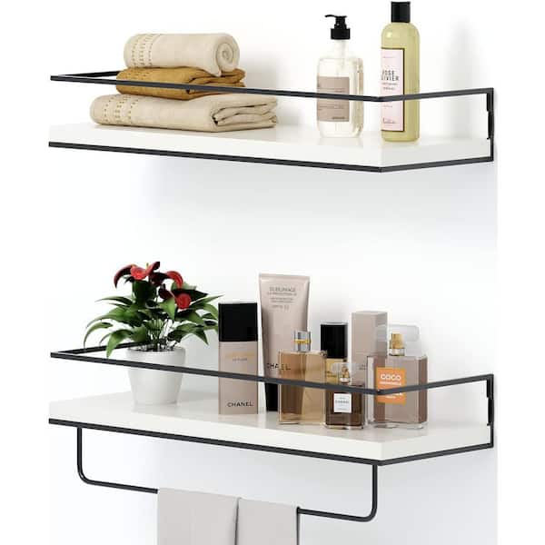 cadeninc 15.7 in. W x 5.7 in. D x 4 in. H Wall Mounted Rectangular Floating Shelf with Black Towel Rack