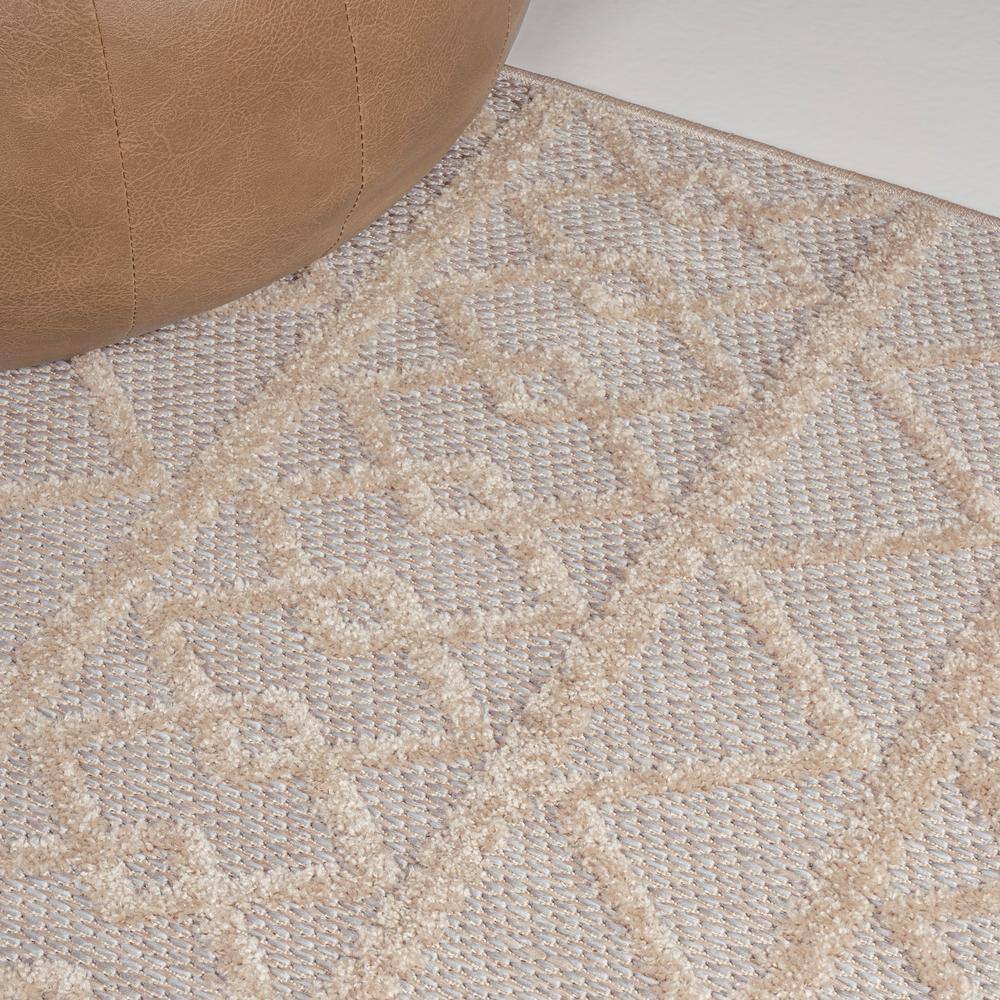 Beige Geometric High-Low Pile Indoor/Outdoor Runner Rug