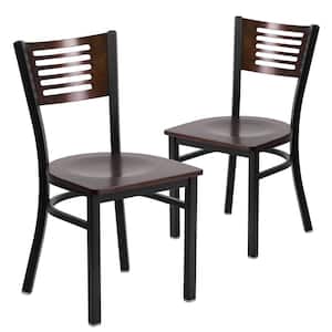 Walnut Wood Back/Walnut Wood Seat/Black Metal Frame Restaurant Chairs (Set of 2)