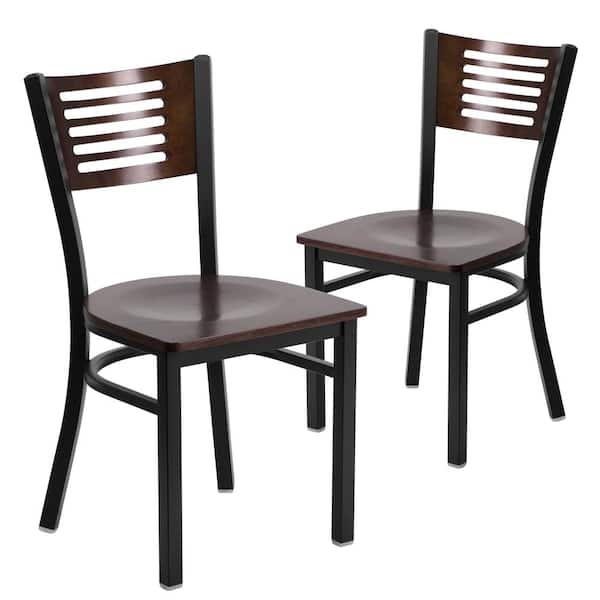 Carnegy Avenue Walnut Wood Back/Walnut Wood Seat/Black Metal Frame Restaurant Chairs (Set of 2)