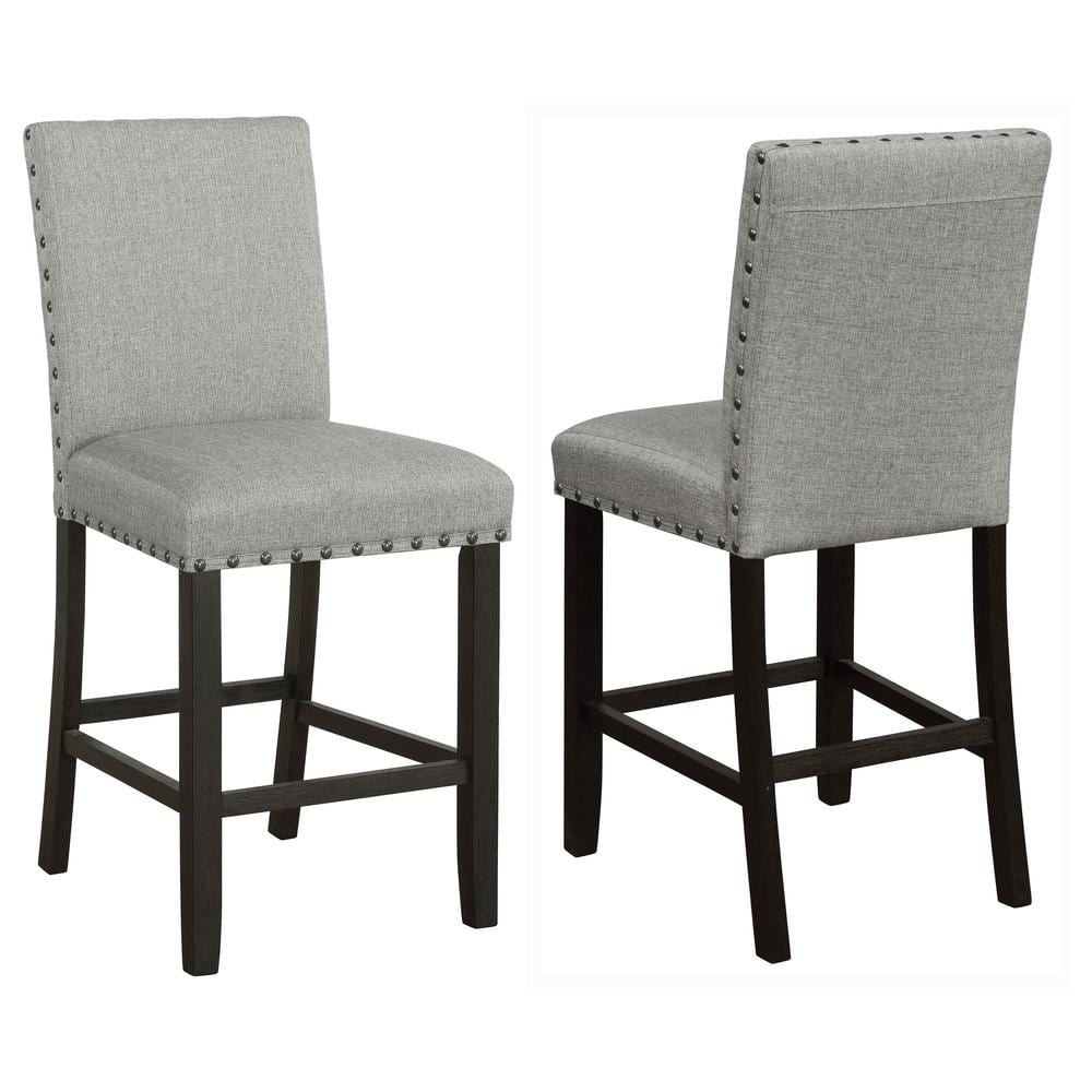 Transitional Gray Linen Upholstered Counter Stools with Nailhead Trim (Set of 2)