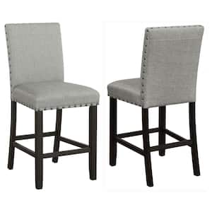 Kentfield 25.50 in. Antique Noir and Grey Solid Back Wood Frame Counter Height Stool with Nailhead Trim (Set of 2)