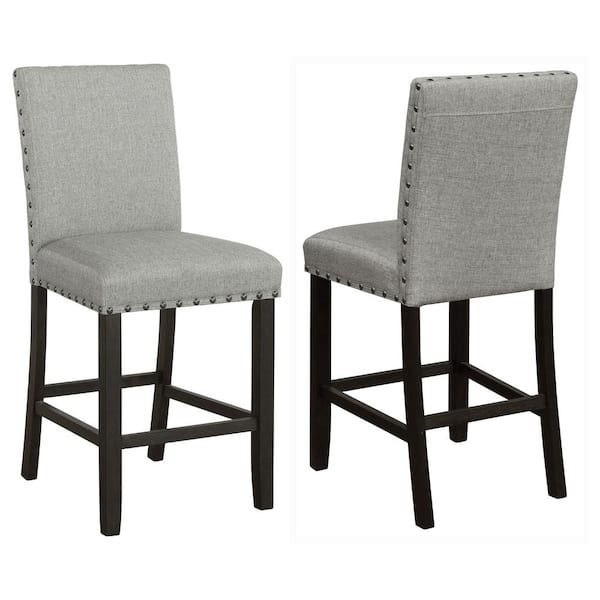 Coaster Kentfield 25.50 in. Antique Noir and Grey Solid Back Wood Frame Counter Height Stool with Nailhead Trim (Set of 2)
