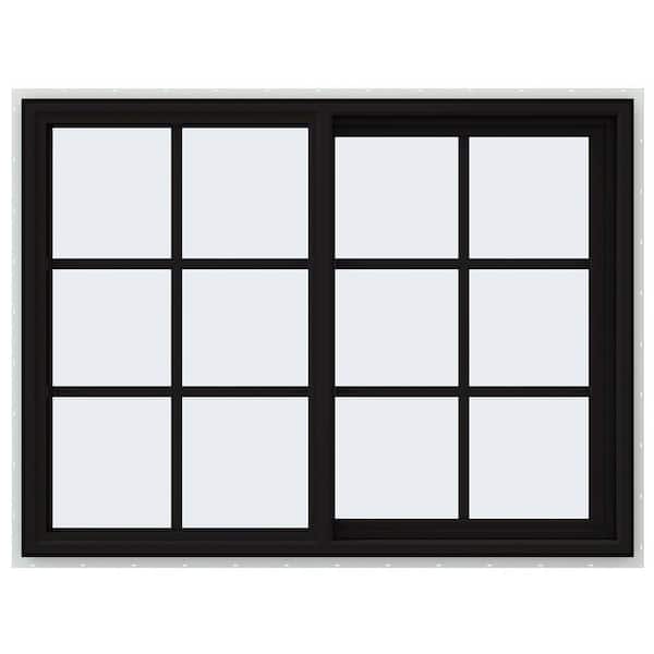 JELD-WEN 48 in. x 36 in. V-4500 Series Black Exterior/White Interior FiniShield Vinyl Right-Handed Sliding Window w/Colonial Grid