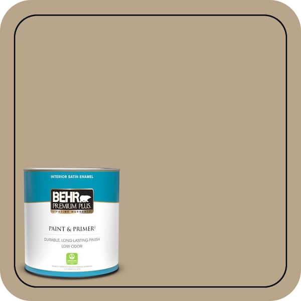 BEHR PREMIUM PLUS 1 qt. #710D-4 Harvest Brown Satin Enamel Low Odor Interior Paint & Primer