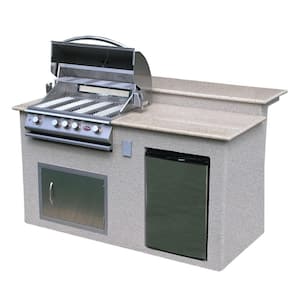 Cal Flame 7 ft. Stone Veneer with 4-Burner Propane Gas Grill Island in ...