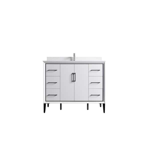 Dyconn VSD 42 in. W x 22 in. D x 35 in. H Single Sink Freestanding Bath Vanity in White with White Cultured Marble Top