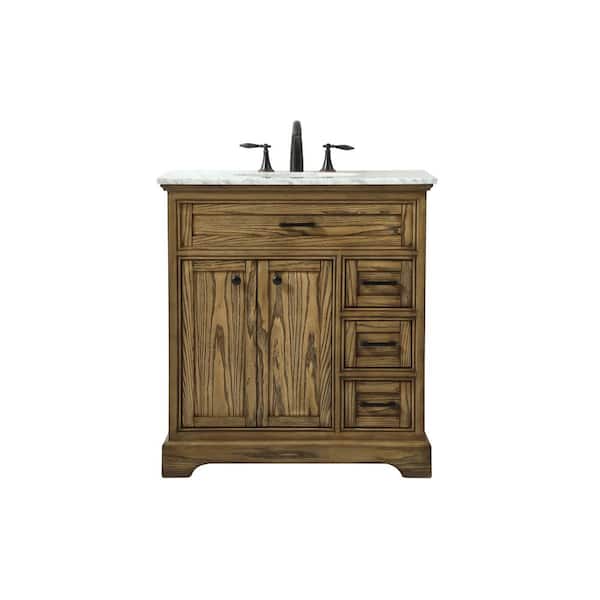 Unbranded Simply Living 32 in. W x 21.5 in. D x 35 in. H Bath Vanity in Driftwood with Carrara White Marble Top