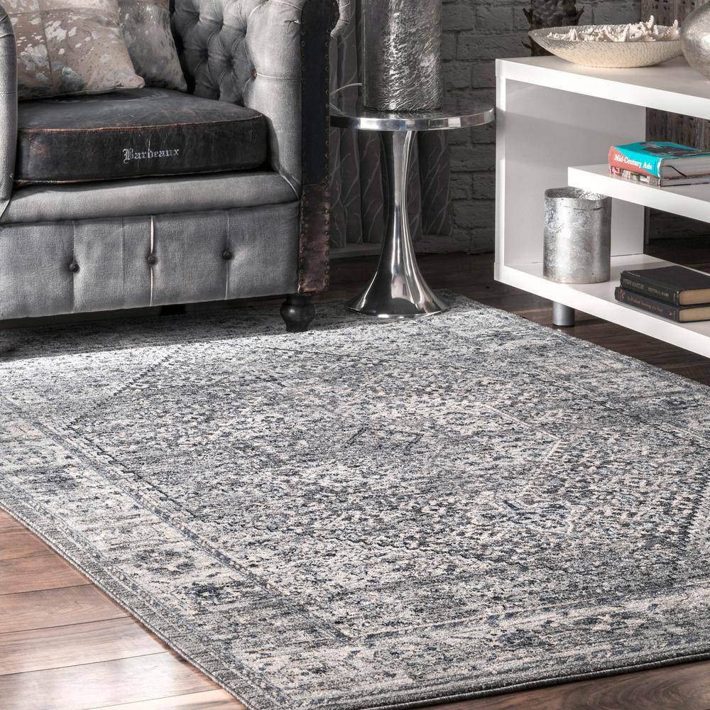 Vintage Medallion Gray 9' x 12' Synthetic Easy-Care Area Rug