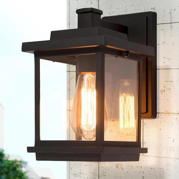LNC Modern Farmhouse 1-Light Matte Black Square Outdoor Wall Lantern Sconce with Clear Glass Shade Industrial Wall Lamp