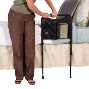 17 in. Sturdy Bed Rail with Adjustable Support Legs and Organizer Pouch in Brown