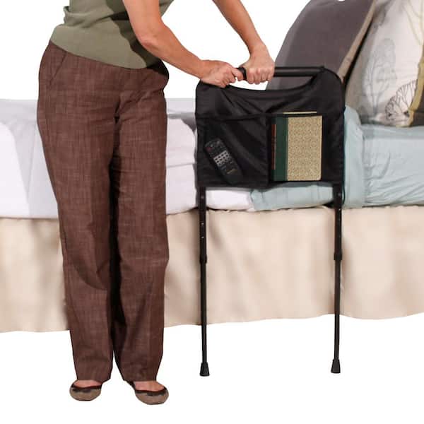 Able Life 17 in. Sturdy Bed Rail with Adjustable Support Legs and Organizer Pouch in Brown