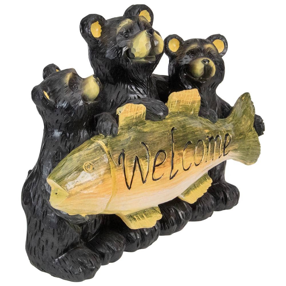 10" Black Bear Family Trio Welcome Sign Resin Statue