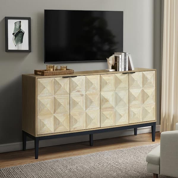 JAYDEN CREATION Cyrille Modern 60 in. Wide 4-Door Oak Wood Sideboard with Adjustable Shelves-