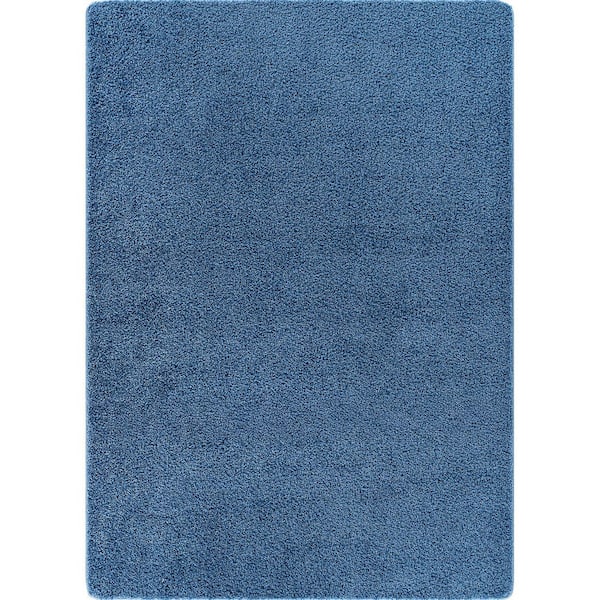 6 ft. x 9 ft. Blue Silky Solid Plus Thick Pile Non Slip Easy Clean Non Shedding Modern Indoor Area Rug