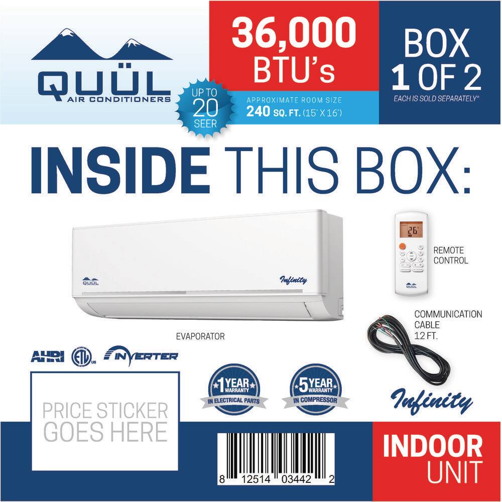 QUUL 36,000BTU Infinity Inverter Mini Split Air Conditioner Inside Unit ...