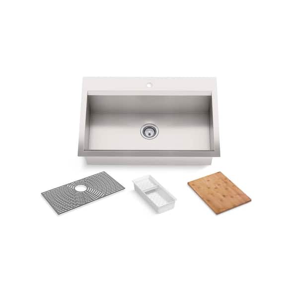 Task Workstation 33 in. Drop-In Single Bowl Stainless Steel Kitchen Sink with 1-Faucet Hole
